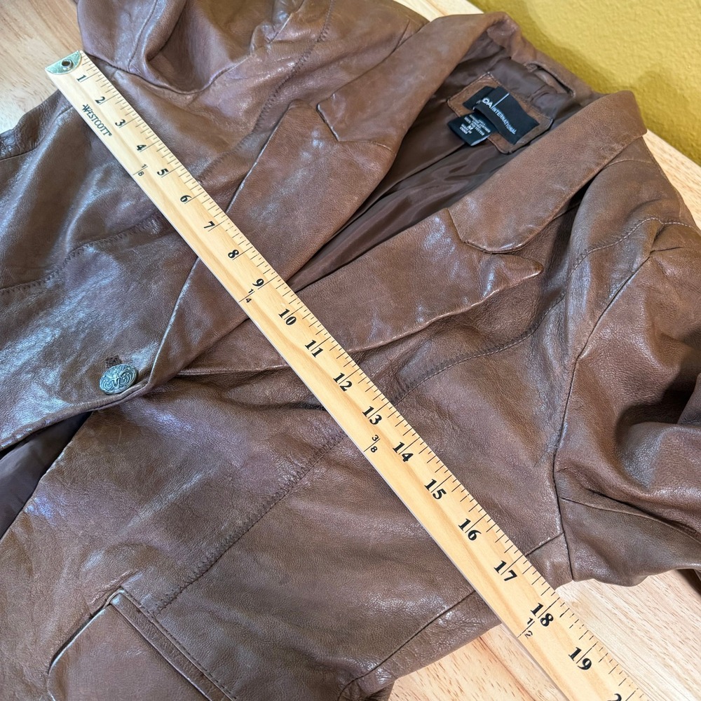 VTG Y2K Moda International Leather Blazer Jacket Size M Western Brown Cognac - Picture 10 of 11